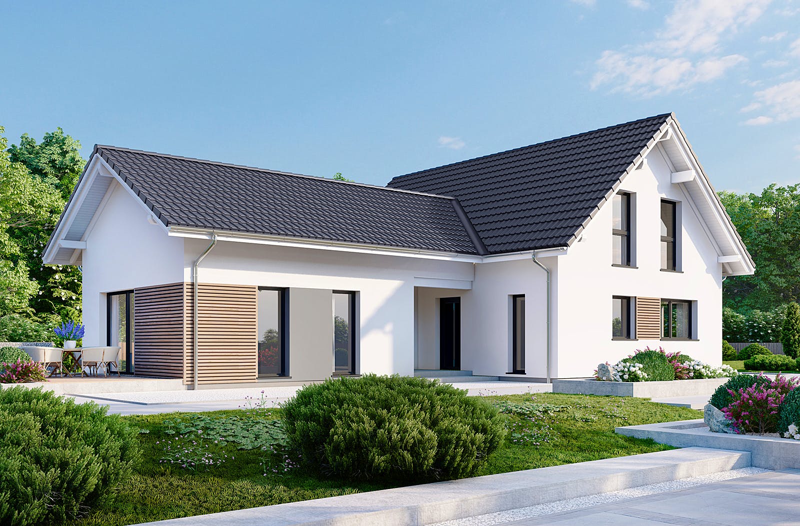 Fertighaus Privat 174 von Danwood Schlüsselfertig ab 371700€, Satteldach-Klassiker Außenansicht 2