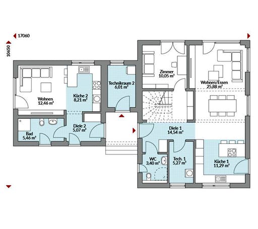 Fertighaus Privat 174 von Danwood Schlüsselfertig ab 361800€, Satteldach-Klassiker Grundriss 1