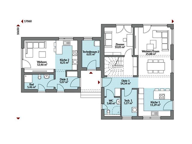 Fertighaus Privat 174 von Danwood S.A. - Zwei- und Mehrfamilienhäuser Schlüsselfertig ab 371700€, Grundriss 1