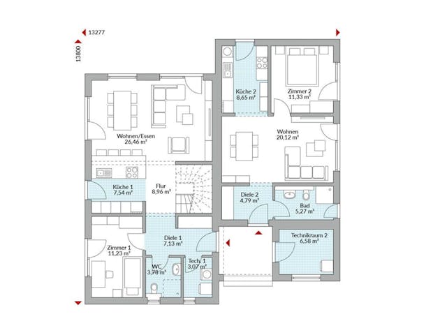 Fertighaus Privat 191 von Danwood Schlüsselfertig ab 433400€, Satteldach-Klassiker Grundriss 1 Fertighaus Privat 191 von Danwood Schlüsselfertig ab 433400€, Satteldach-Klassiker Grundriss 1