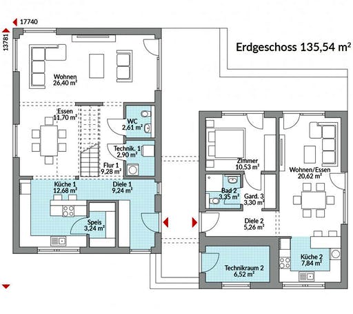 Fertighaus Privat 198 von DAN-WOOD Schlüsselfertig ab 353500€, Satteldach-Klassiker Grundriss 1