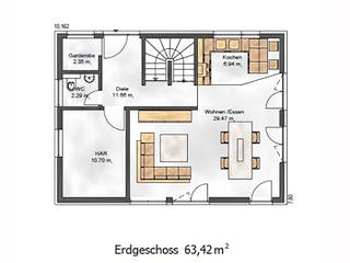 Fertighaus Das Vielseitige 125 (inaktive) von ekodom Schlüsselfertig ab 163500€, Satteldach-Klassiker Grundriss 1