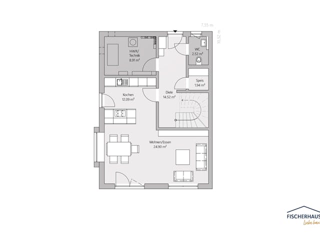 Fertighaus Modern 125 DHH von FischerHaus, Satteldach-Klassiker Grundriss 1