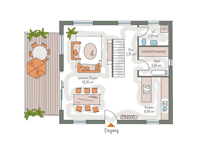 Massivhaus ICON Edition 20 von Dennert Massivhaus Ausbauhaus ab 210170€, Satteldach-Klassiker Grundriss 1