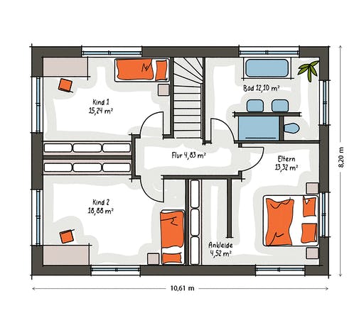 Massivhaus ICON 3.25 Aktionshaus von Dennert Massivhaus Schlüsselfertig ab 299800€, Satteldach-Klassiker Grundriss 2