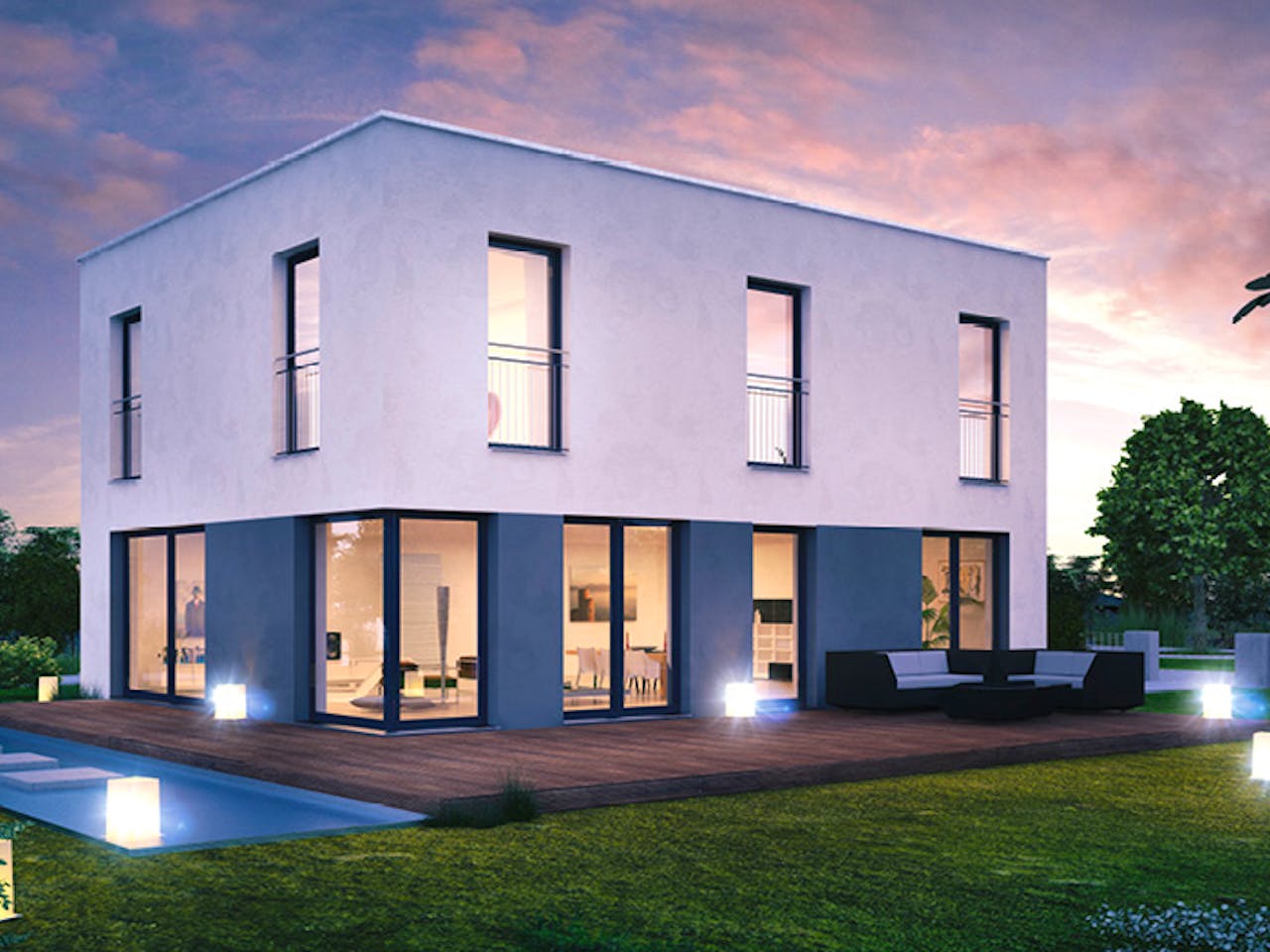 Massivhaus ICON 3+ City mit Flachdach von Dennert Massivhaus Ausbauhaus ab 286677€, Cubushaus Außenansicht 1