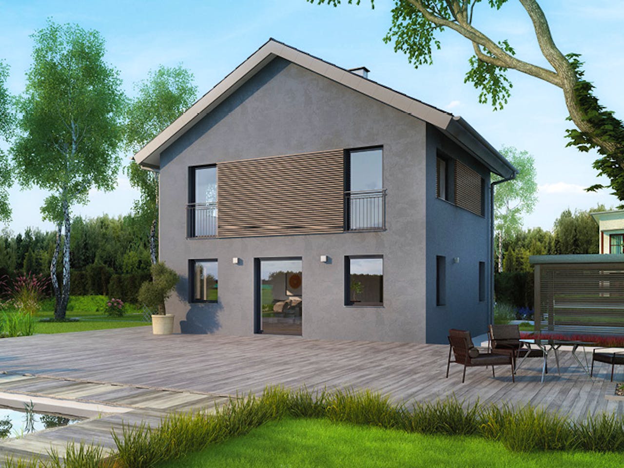 Massivhaus ICON 3 City mit Satteldach von Dennert Massivhaus Ausbauhaus ab 261808€, Satteldach-Klassiker Außenansicht 1