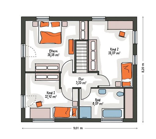 Massivhaus ICON 3 City mit Satteldach von Dennert Massivhaus Ausbauhaus ab 243400€, Satteldach-Klassiker Grundriss 2