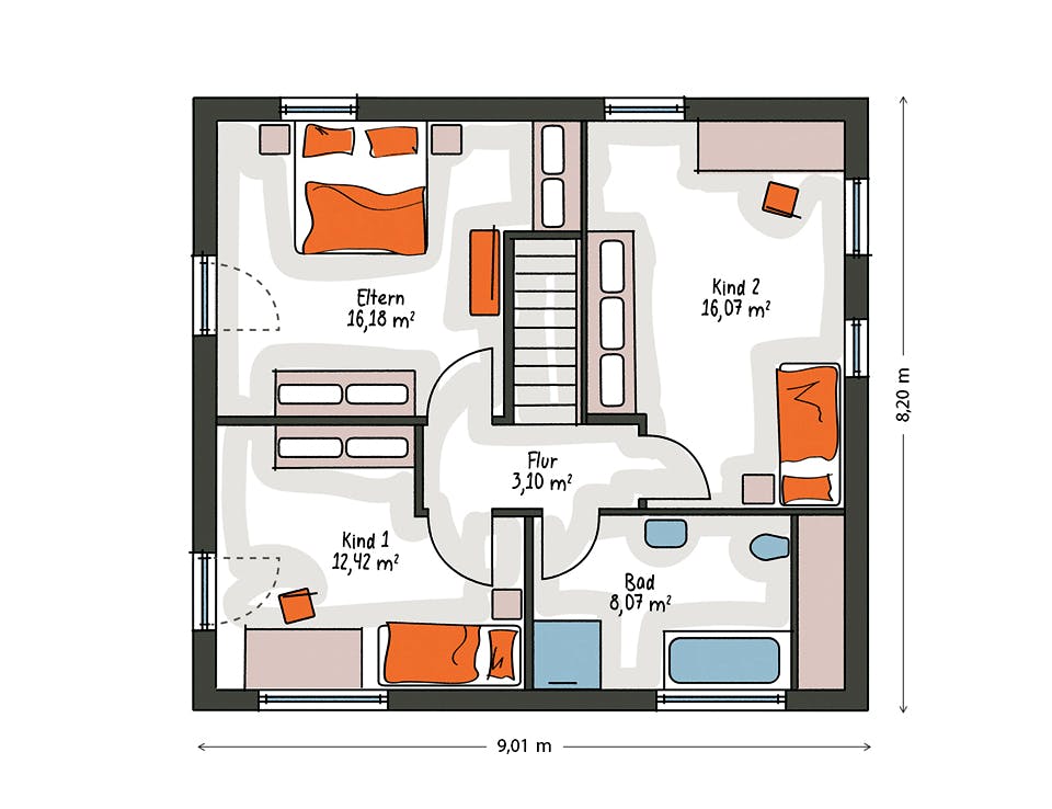 Massivhaus ICON 3 City mit Satteldach von Dennert Massivhaus Ausbauhaus ab 250800€, Satteldach-Klassiker Grundriss 2