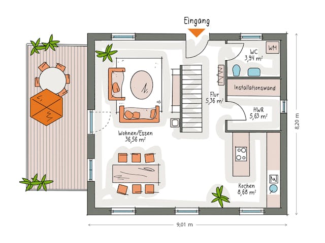 Massivhaus ICON 3 City mit Walmdach von Dennert Massivhaus Ausbauhaus ab 260770€, Stadtvilla Grundriss 1