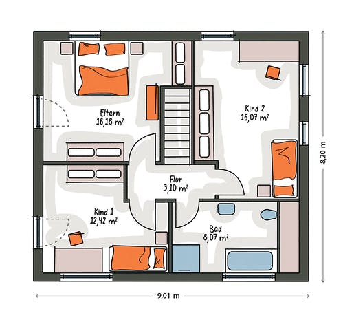 Massivhaus ICON 3 City mit Walmdach von Dennert Massivhaus Ausbauhaus ab 213700€, Stadtvilla Grundriss 2