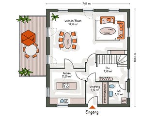 Massivhaus ICON 3+ City mit Flachdach von Dennert Massivhaus Ausbauhaus ab 283200€, Cubushaus Grundriss 1