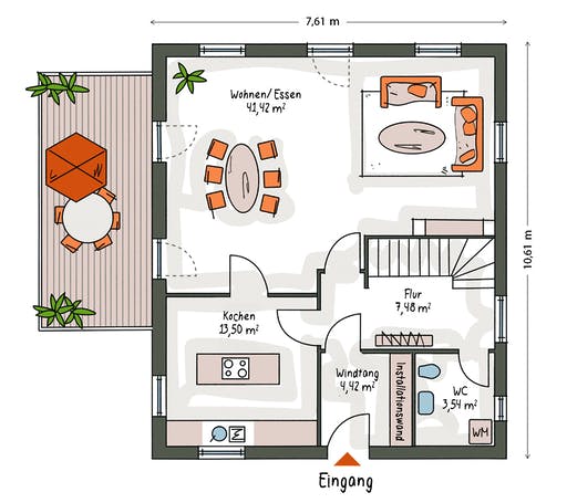Massivhaus ICON 3+ City mit Flachdach von Dennert Massivhaus Ausbauhaus ab 267000€, Cubushaus Grundriss 1