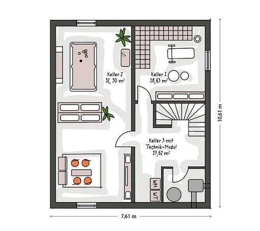 Massivhaus ICON 3+ City mit Flachdach von Dennert Massivhaus Ausbauhaus ab 267000€, Cubushaus Grundriss 3