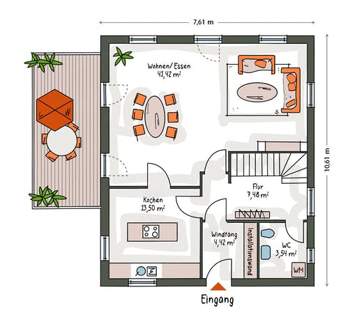 Massivhaus ICON 3+ City mit Satteldach von Dennert Massivhaus Ausbauhaus ab 233100€, Satteldach-Klassiker Grundriss 1