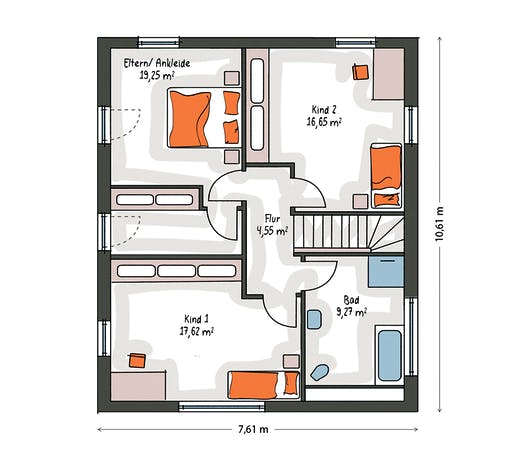Massivhaus ICON 3+ City mit Satteldach von Dennert Massivhaus Ausbauhaus ab 233100€, Satteldach-Klassiker Grundriss 2