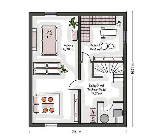 Massivhaus ICON 3+ City mit Satteldach von Dennert Massivhaus Ausbauhaus ab 233100€, Satteldach-Klassiker Grundriss 3