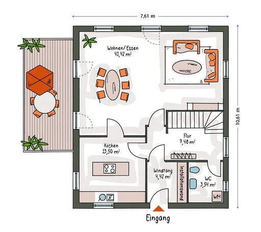Massivhaus ICON 3+ City mit Walmdach von Dennert Massivhaus Ausbauhaus ab 232000€, Stadtvilla Grundriss 1