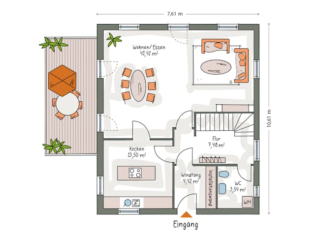 Massivhaus ICON 3+ City mit Walmdach von Dennert Massivhaus Ausbauhaus ab 279570€, Stadtvilla Grundriss 1
