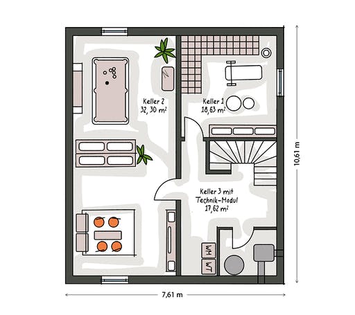 Massivhaus ICON 3+ City mit Walmdach von Dennert Massivhaus Ausbauhaus ab 232000€, Stadtvilla Grundriss 3