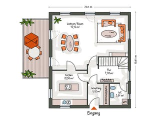 Massivhaus ICON 3+ mit Satteldach von Dennert Massivhaus Ausbauhaus ab 244300€, Satteldach-Klassiker Grundriss 1