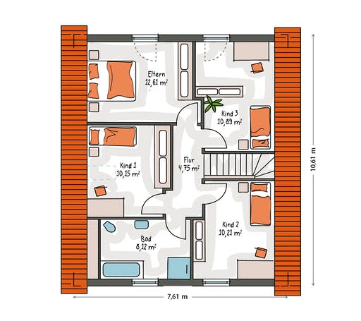 Massivhaus ICON 3+ mit Satteldach von Dennert Massivhaus Ausbauhaus ab 230200€, Satteldach-Klassiker Grundriss 2