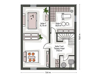 Massivhaus ICON 3+ mit Satteldach von Dennert Massivhaus Ausbauhaus ab 244300€, Satteldach-Klassiker Grundriss 3