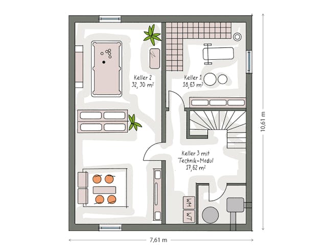 Massivhaus ICON 3+ mit Satteldach von Dennert Massivhaus Ausbauhaus ab 247870€, Satteldach-Klassiker Grundriss 3