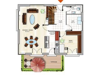 Massivhaus ICON 3+ mit Quergiebel von Dennert Massivhaus Ausbauhaus ab 261500€, Satteldach-Klassiker Grundriss 1