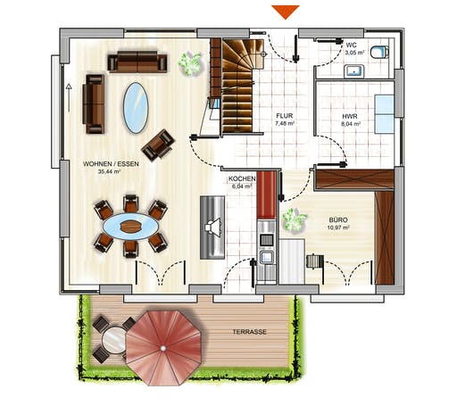 Massivhaus ICON 3+ mit Quergiebel von Dennert Massivhaus Ausbauhaus ab 246800€, Satteldach-Klassiker Grundriss 1