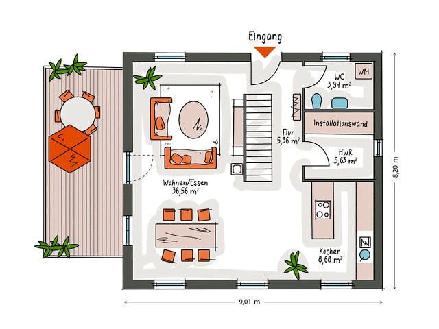 Massivhaus ICON 3+ mit Quergiebel von Dennert Massivhaus Ausbauhaus ab 261500€, Satteldach-Klassiker Grundriss 1