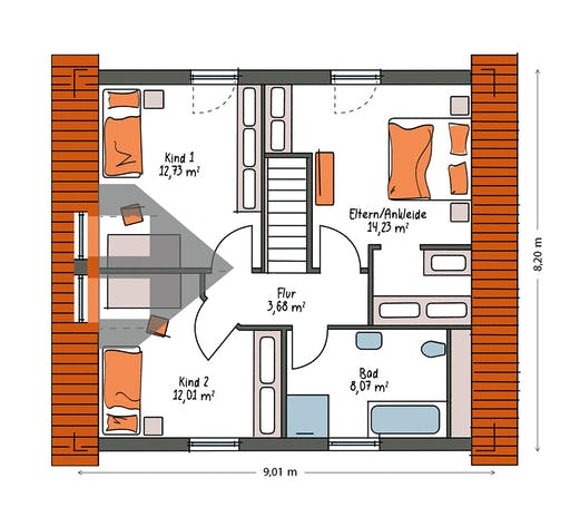 Massivhaus ICON 3 mit Quergiebel von Dennert Massivhaus Ausbauhaus ab 201500€, Satteldach-Klassiker Grundriss 2