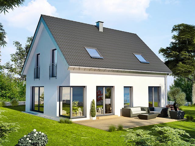 Massivhaus ICON 3+ mit Satteldach von Dennert Massivhaus Ausbauhaus ab 244300€, Satteldach-Klassiker Außenansicht 3
