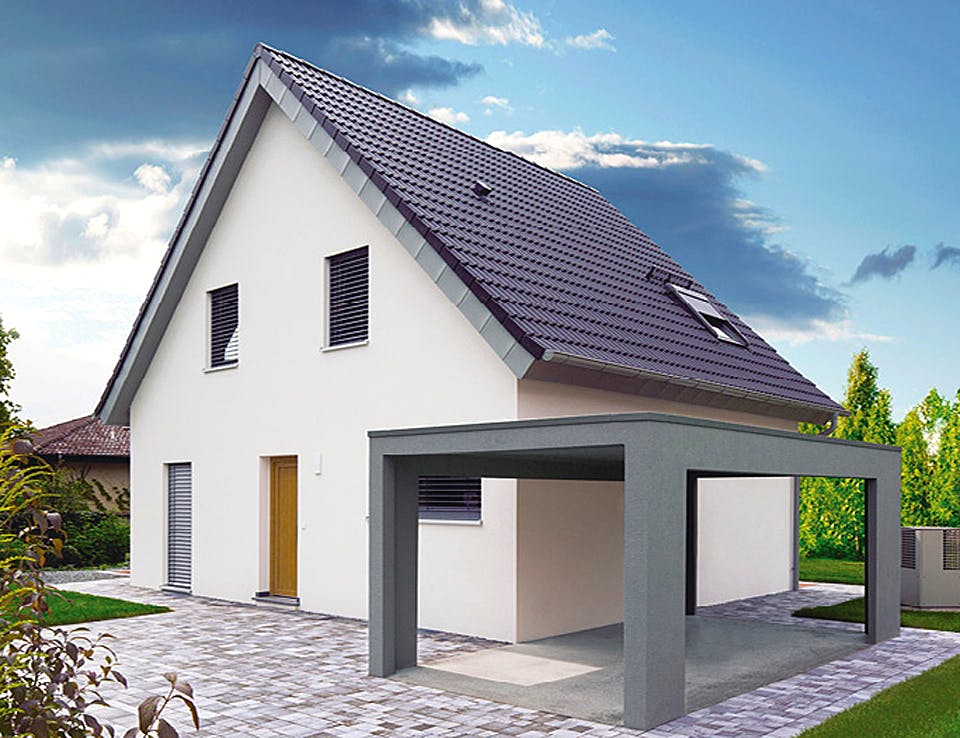 Massivhaus ICON 3 mit Satteldach von Dennert Massivhaus Ausbauhaus ab 220000€, Satteldach-Klassiker Außenansicht 1