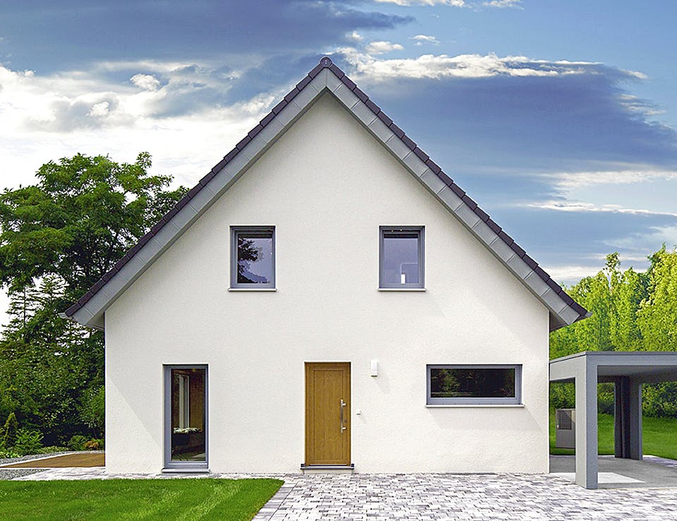 Massivhaus ICON 3 mit Satteldach von Dennert Massivhaus Ausbauhaus ab 220000€, Satteldach-Klassiker Außenansicht 2