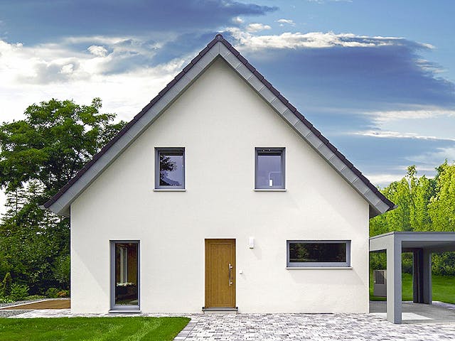 Massivhaus ICON 3 mit Satteldach von Dennert Massivhaus Ausbauhaus ab 226600€, Satteldach-Klassiker Außenansicht 2
