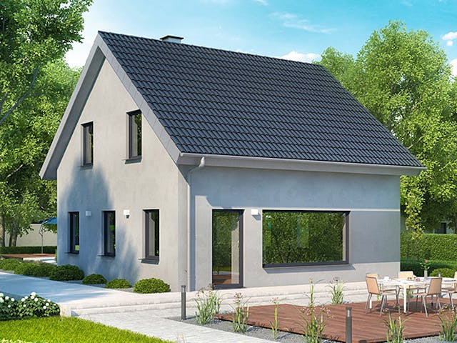 Massivhaus ICON 3 mit Satteldach von Dennert Massivhaus Ausbauhaus ab 230170€, Satteldach-Klassiker Außenansicht 3