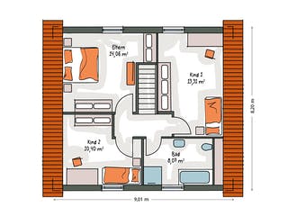 Massivhaus ICON 3 mit Satteldach von Dennert Massivhaus Ausbauhaus ab 226600€, Satteldach-Klassiker Grundriss 2