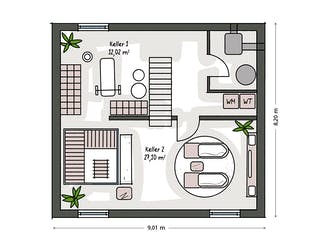 Massivhaus ICON 3 mit Satteldach von Dennert Massivhaus Ausbauhaus ab 226600€, Satteldach-Klassiker Grundriss 3