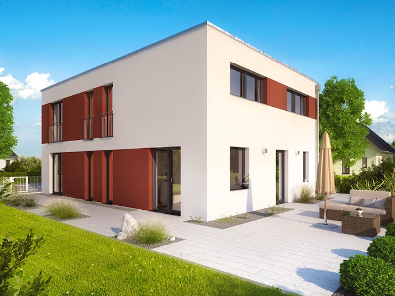 Massivhaus ICON 4 City mit Flachdach von Dennert Massivhaus Ausbauhaus ab 306577€, Cubushaus Außenansicht 1