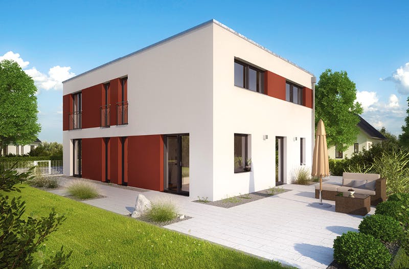 Massivhaus ICON 4 City mit Flachdach von Dennert Massivhaus Ausbauhaus ab 258500€, Cubushaus Außenansicht 1