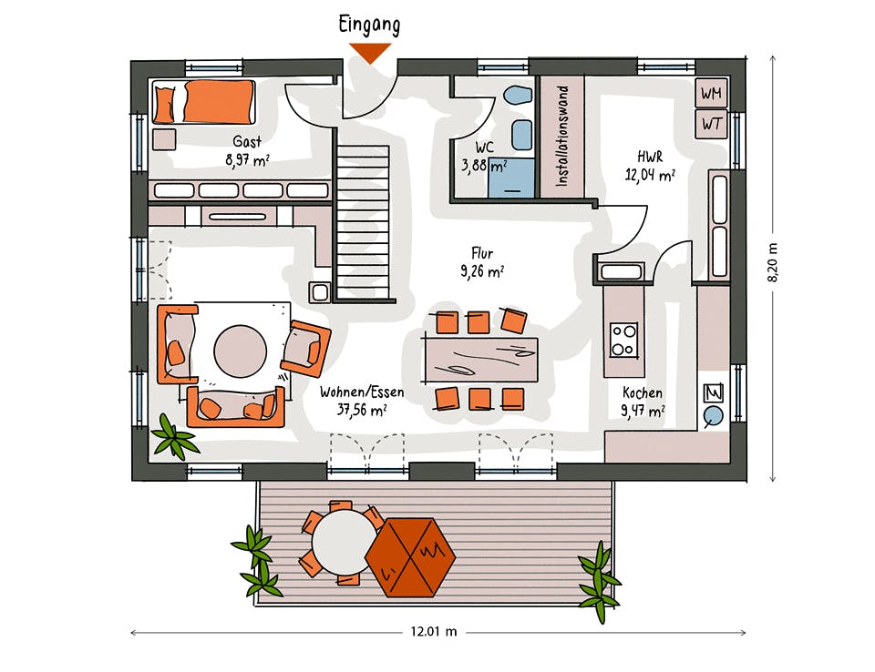Massivhaus ICON 4 City mit Flachdach von Dennert Massivhaus Ausbauhaus ab 258500€, Cubushaus Grundriss 1