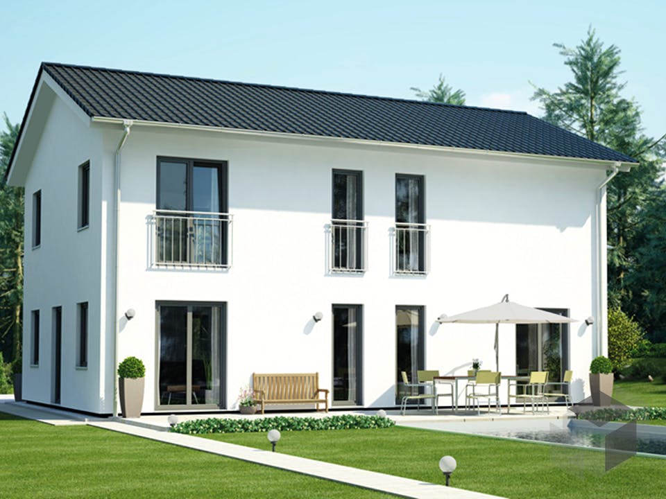 Massivhaus ICON 4 City mit Satteldach von Dennert Massivhaus Ausbauhaus ab 252500€, Satteldach-Klassiker Außenansicht 1