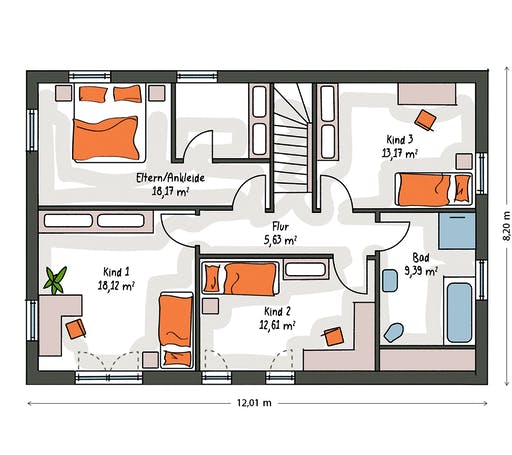 Massivhaus ICON 4 City mit Satteldach von Dennert Massivhaus Ausbauhaus ab 252500€, Satteldach-Klassiker Grundriss 2
