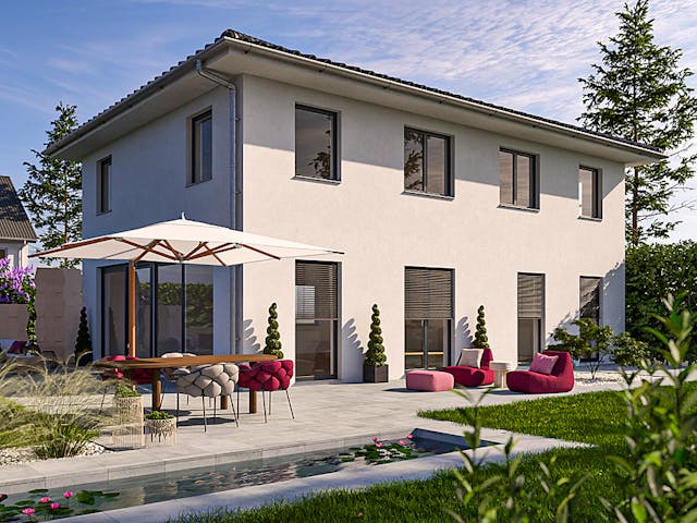 Massivhaus ICON 4 City mit Walmdach von Dennert Massivhaus Ausbauhaus ab 299470€, Stadtvilla Außenansicht 1