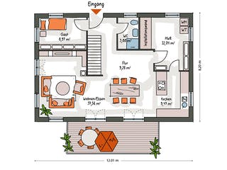 Massivhaus ICON 4 City mit Walmdach von Dennert Massivhaus Ausbauhaus ab 295900€, Stadtvilla Grundriss 1