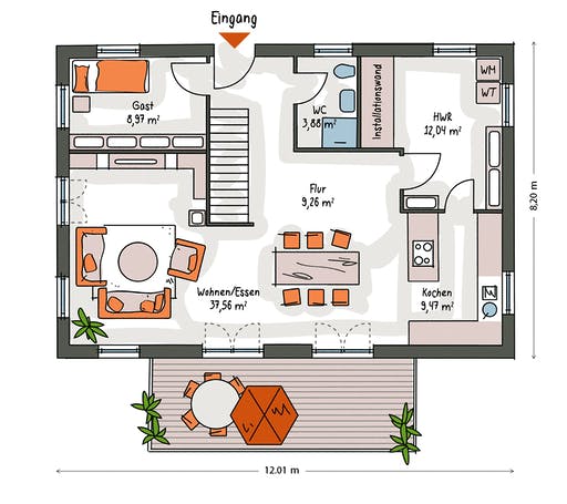 Massivhaus ICON 4 City mit Walmdach von Dennert Massivhaus Ausbauhaus ab 278800€, Stadtvilla Grundriss 1