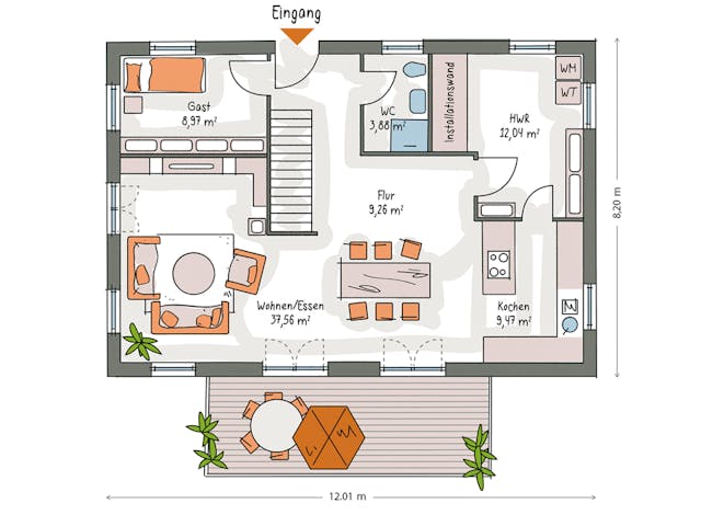 Massivhaus ICON 4 City mit Walmdach von Dennert Massivhaus Ausbauhaus ab 299470€, Stadtvilla Grundriss 1
