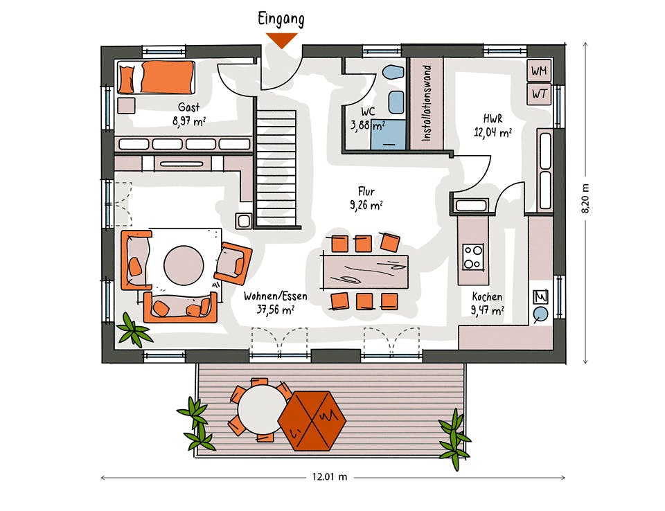 Massivhaus ICON 4 City mit Walmdach von Dennert Massivhaus Ausbauhaus ab 287200€, Stadtvilla Grundriss 1
