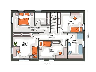 Massivhaus ICON 4 City mit Walmdach von Dennert Massivhaus Ausbauhaus ab 295900€, Stadtvilla Grundriss 2